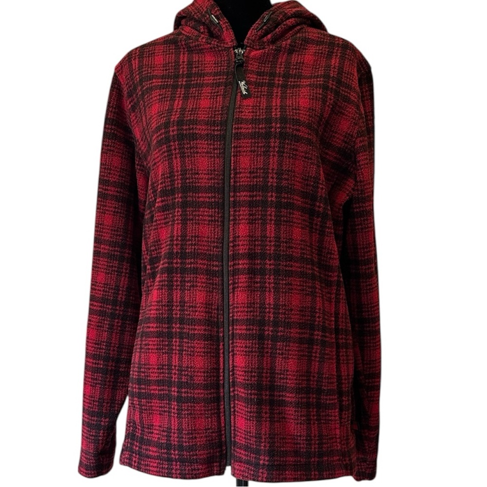 Woolrich Women's Black and Red Checkered Hooded Utility Jacket size medium